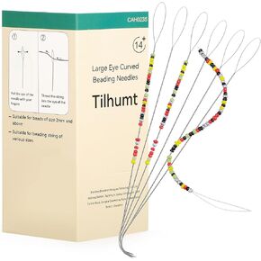 Tilhumt 6 Pieces Beading Needles, 5.5 inch Large Eye Stainless Steel Bead Spinner Needles for Beading & Jewelry Making, 0.65mm Diameter