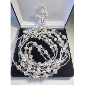 Wedding Lasso/Lasso para boda de Cristal fino Combinado con bola de rhigestone de 16 mm con Cristal Lasso Color Plata sin imagenes y Cruz catolica.
