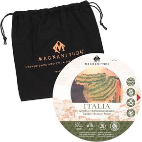 Magnani 1404 Italia Cold Press 100% Cotton Watercolor Paper Block, 20 Sheets, 140 lb, 6.3" Round Watercolor Paper, Acid-Free, UV Resistant, Vegan Sized, Made in Italy