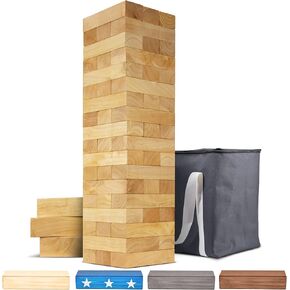 GoSports Toppling Tower - Giant Wooden Stacking Game - Stacks Up to 5 ft - Brown Wood Stain, Gray, Natural, Stars & Stripes, or Tropical Hardwood