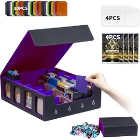 MTG Commander Deck Box 3200+ Card Trading Card Storage Box TCG Deck Case with Display Windows Dice Tray,Card Organizer 30 Colorful Dividers& 4 Card Supporters& 4 Toploaders