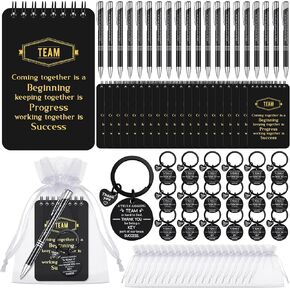 Fulmoon 80 Pcs Employee Appreciation Gifts Set Include Notepad Pen Thank You Keychain Organza Bag, Going Away Retirement Birthday Christmas Team Gift for Member Coworker Staff(Brown)