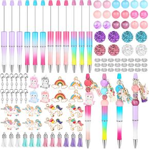 12 Sets Beadable Pens DIY Pen Making Kit Assorted Bead Pens Silicone Beads Spacer Bead Black Ink Ballpoint Pen Bulk for Women Students Crafts Office School Gifts(Four Leaf Clover)
