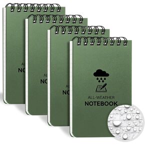 Waterproof Notebook, 4 Pack Top-Spiral Pocket Notepad, 3" x 5" Weatherproof NotePad, All Weather Police Pocket Notebook Little Memo Steno Note Pads for Outdoor Office School Recording, Black