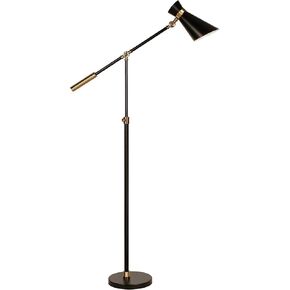 Henn&Hart Two-Tone/Height-Adjustable Floor Lamp with Metal Shade in Ebony/Gold, for Home, Living Room, Bedroom, Entertainment Room, Office, Kitchen, Dining