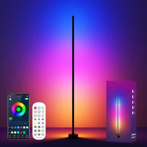 LED Corner Floor Lamp: RGB & Warm White Standing Smart Corner Light with 16 Million Colors, 68+ Scene, Music Sync, Timer Setting - Ideal Ambient Lighting for Home Living Room Bedroom