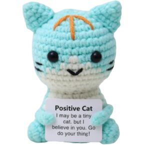 Crochet Cat Cute Knitted Kitten Handmade Gift Funny Emotional Positive Support Healing Gift Creative Doll Handmade Knitted Wool Stress Figure Relieving Gifts for Women Friends Home Office Decor