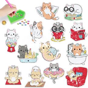 MEGZIHXN Cute Diamond Art Stickers Kits for Kids,Cats Cats Bathing Cats Cooking Cute Cats Cats Playing Games Diamond Craft Arts Set - Best Gifts for Children Or Adult Beginners