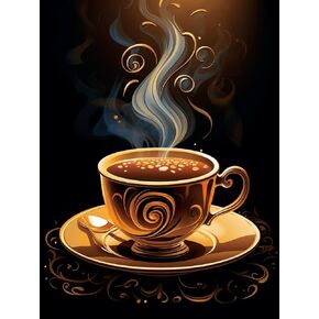 Bimkole 5D Diamond Art Kits for Adults Coffee, Full Drill DIY Rhinestone Embroidery Set Paint with Diamonds Art by Number Kits Cross Stitch Home Wall Craft Decoration 12x16 Inch