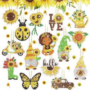 inbagi 15 pcs Spring Winter Diamond Painting keymonds sunflower diamond painting keains butterflies diamond paint reings spring gnome diamond inchain keychain keychain (sunflower)