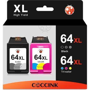 COCCINK 64XL Ink Cartridge Replacement for HP EENVY 6222 7132 Envy Photo 7855 7858 7120 7155 7164 6255 6252 6258 Tango X Printer for HP 64 XL HP64 HP64XL Black and Color Combo Pack