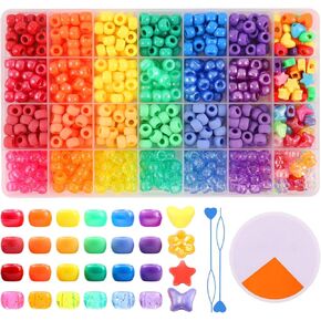 Pony Beads for Bracelet Making Kit, Rainbow Kandi Beads for Jewelry Making DIY Crafts School Gift Hair Beads for Hair Braids with Rubber Band and Hair Beader