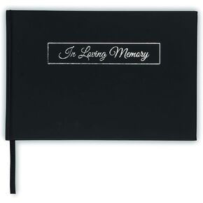Samsill Funeral Guest Book, Memory Book, Grief Journal, Celebration of Life Guest Book, Black Hardcover, Silver Embossed in Loving Memory, 96 Pages 9 x 6 Inch, Bookmark Included