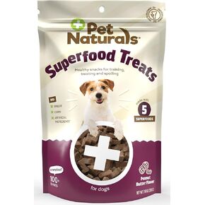 يعامل كلب Pet Naturals Superfood مع التوت الأزرق واللفت - لا الذرة ، القمح أو المكونات الاصطناعية - نكهة لحم الخنزير المقدد ، 100 مضغ (حزمة 1) in Kuwait