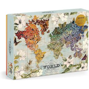 Galison Winged Metamorphosis – 1000 Piece Wendy Gold Jigsaw Puzzle Featuring Beautiful Artwork of A Butterfly Inspired World Map