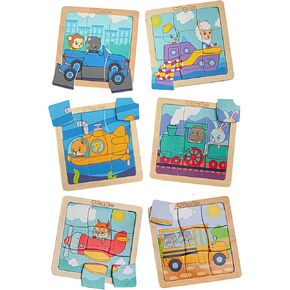 Bimi Boo 6-Sets of Animal Themed Jigsaw Wooden Puzzles for Toddlers 1-3 - Preschooler Montessori 4-Pieces Puzzle Sets - STEM Educational Learning Wooden Toy for Babies (4 Pcs Per Set, 6 Sets)