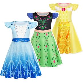 Princess Dresses for Girls Toddlers Princess Costume Halloween Outfits Birthday Dress Up (3 Pack)