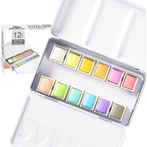 PHOENIX Pastel Watercolor Paint Set - 12 Solid Colors, Artist Grade Half Pan Palette Watercolor Travel Set Portable Metal Case for Adults, Professional Artists