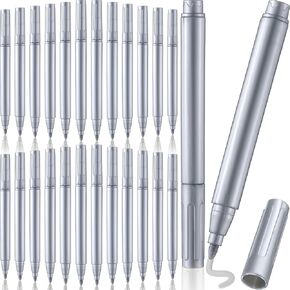 24 Pcs Silver Metallic Permanent Markers Bulk Paint Pens Medium Point Permanent Markers for for Metal, Black Paper, Wood, Plastic, Glass, Rock Painting, Scrapbook DIY