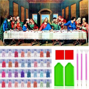 Diamond Painting Kits for Adults & Kids 32X16In DIY The Last Supper 5D Round Diamonds Art Painting Full Drill Jesus Crystal Gem Home Wall Decor Christmas, gold (C-50)