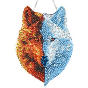 SKRYUIE Hanging Diamond Art Kits for Adults Pendant Wolf, Special Shaped Crystal DIY Diamond Painting Kit, Acrylic Board Wreath Pendants Double Sided, Home Decor 7.91 x 6.02 Inch