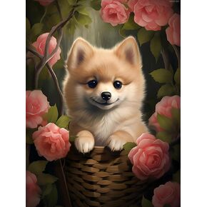 MOER SKY Puppy and Roses Diamond Art Kits for Adult Dog Pomeranian Adult Diamond Painting Set Gem Art Kits for Adults for Crafts Home Wall Decor and Gift 12x16inch/30x40cm