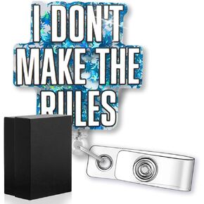 I Don't Make The Rules Funny Glitter Badge Reel with ID Clip, Retractable Badge Holder for Doctor RN CNA LVN Nurse Teacher Office Worker, Nurse Day Gift, Coworker Leaving Gift for Employees