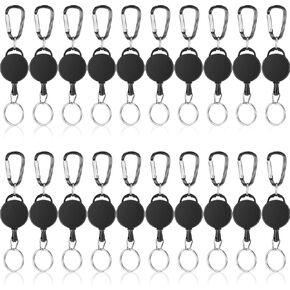 Heavy-Duty Retractable Key Chain ID Badge Holder Reel Clip with Steel Wire Rope and Metal Buckle for Carrying Keys, Black (20 Pieces)