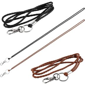 Leather Lanyard, Plenty 2PCS Handmade 23inch Strong Office Necklace Lanyard with Clip and Keychain for Keys, ID Badge Holder, Camera, Cell Phone, iPod MP3 MP4, USB Flash Drive (Black+Brown)