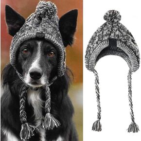 Dog Hat for Small Medium Dogs Pets Winter Warm Knitted Hat with Ear Holes (Large) Grey Grey-Large