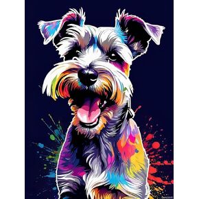 PUAGEMTI Colorful Animals Diamond Painting Kits for Adults, DIY 5D Happy Schnauzer Dog Round Full Drill Art Perfect Dog Diamond Art for Relaxation and Home Wall Decor 12x16 inch