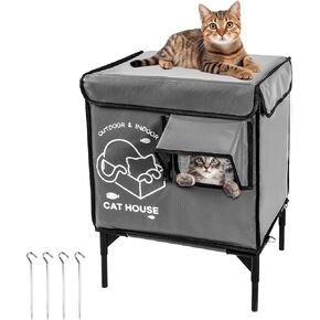 Cat House Outdoor ، Height Feral Cat Shelter مقاومة للطقس مع باب الهروب ، خارج منزل القطة المعزولة بالماء لفصل الشتاء (أسود)