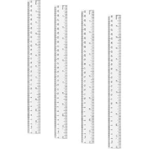 ZUFECY 4-Pack Clear Straight Ruler, Measuring Tool Plastic Straight Ruler Acrylic Ruler for School Office Drawing - 12 INCHES