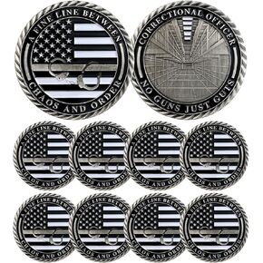 10Pcs Thin Gray Line Coin, Correctional Officer Silver Challenge Coins Honor Correctional Officers Gray Prison Police Coin Law Enforcement Appreciation Gifts