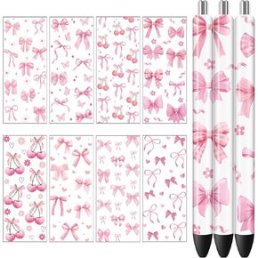 لفائف Afritee UV DTF Pen - 48 أوراقًا من ألعاب Coquettte أقواس الكرز UV DTF لأقلام فارغة ، مقاومة للماء UVDTF ملصق شارات DIY Pencil Pencil Point Pen Decor