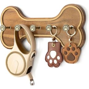 MTERSN Dog Leash Holder for Wall - Decorative Key Holder for Wall and Leash Holder Wall Mount with 5 Dog Paw Print Hooks for Dog Leash,Coat,Toys- Dog Accessories Organizer for Rustic Home Decor