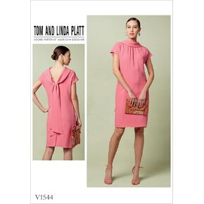 Vogue Patterns V1544 Misses' Lined Shift Dress with Back Drop-Collar and Tie Sewing Pattern, Size E5 (14-16-18-20-22)