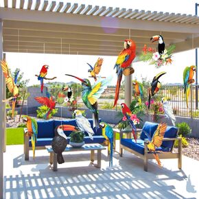 24 Pcs Tropical Birds Honeycomb Paper Cutouts, Parrot Honeycomb, Jungle Party Decorations Hanging Parrot Luau Party Decorations, Summer Tiki Bar Party Decor, Flying Bird Hawaiian Party Decor