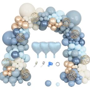 173pcs Dusty Blue Balloons Arch Garland kit, Dusty Baby Blue Sand White Metallic Gold Balloons for Boys Baby Shower Decorations Gender Reveal Wedding Bridal Shower Birthday Party Supplies