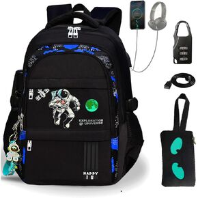 Backpack for Boys - Boy Backpack Schoolbag for Boys Kids Children Teens Girls Elementary Middle School Bags Luminous Backpack Waterproof Backpacks Casual Daypack with Anti-Theft Lock