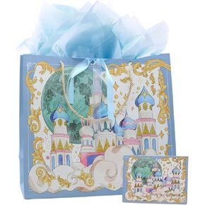 YYaaloa 13.8" Large Birthday Gift Bag Set Purple with Greeting Card and 2 Tissue Paper Present Bags for Christmas Women's Birthday, Girls Party, Mother's Day, Wedding (Purple Flower)