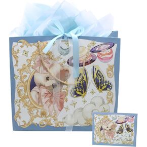 YYaaloa 13.8" Large Birthday Gift Bag Set Purple with Greeting Card and 2 Tissue Paper Present Bags for Christmas Women's Birthday, Girls Party, Mother's Day, Wedding (Purple Flower)
