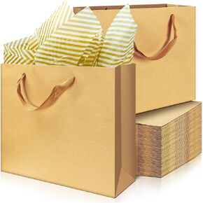 CZWESTC 15pcs Gift Bags with Handles Large Gift Bags with 30 Tissue Paper, Heavy Duty Wrap Bags for Shopping, Small Business, Bridal Party, Wedding and Holiday