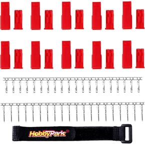 Hobbypark JST Connector Plugs Male & Female (Unassembled) for RC Battery/Motor w/Battery Straps (10 Pairs)