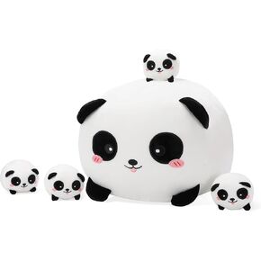 Cute Panda Stuffed Animal - 16 Inches with Four Panda Babies, Super Soft Plush Toy Pillow for Kids