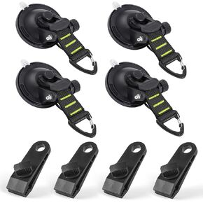 CONBOLA Suction Cup Hooks Heavy Duty 4 Pieces Car Camping Essentials Upgraded Tie Down Suction Cup Camper Accessories with Securing Hook Strong Power for RV Boat Window Glass Camping Trap.(4 pcs)