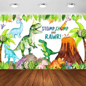 Watercolor Dinosaur Birthday Party Backdrop Banner Stomp Chomp and Rawr Dinosaur Dinosaur Birthday Decorations Party Supplies for Boys Kids 1st 2nd 3rd 4th 10th Dinosaur Party Decor