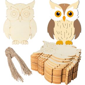 20 Pcs Standing Owl Shaped Wooden Bird Wood Tag Hanging Wood Cutout Blank Wood Slices Wooden Tags with Twine for Halloween Christmas Thanksgiving Day Holiday Wedding Birthday Party Decoration