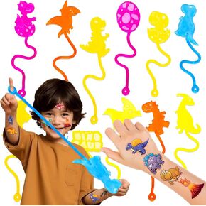36PCS Dinosaur Party Favors - 24PCS Temporary Tattoos 12PCS Sticky Hands Perfect Birthday Supplies for Kids Stretchy Fidget Goodie Bag Stuffers Treasure Box Toys Classroom Prizes Student Gifts