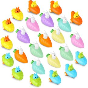 24 Pcs Easter Pull Back Cars Carrot Bunny Banana Friction Car Easter Fun Toy Vehicles Cute Plastic Push Car Easter Party Favors Easter Egg Basket Stuffers Fillers Gifts, 10 Styles